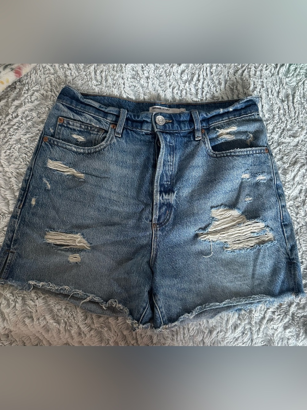 Garage Denim Distressed Short Vintage Cut-Off Shorts - Medium Blue